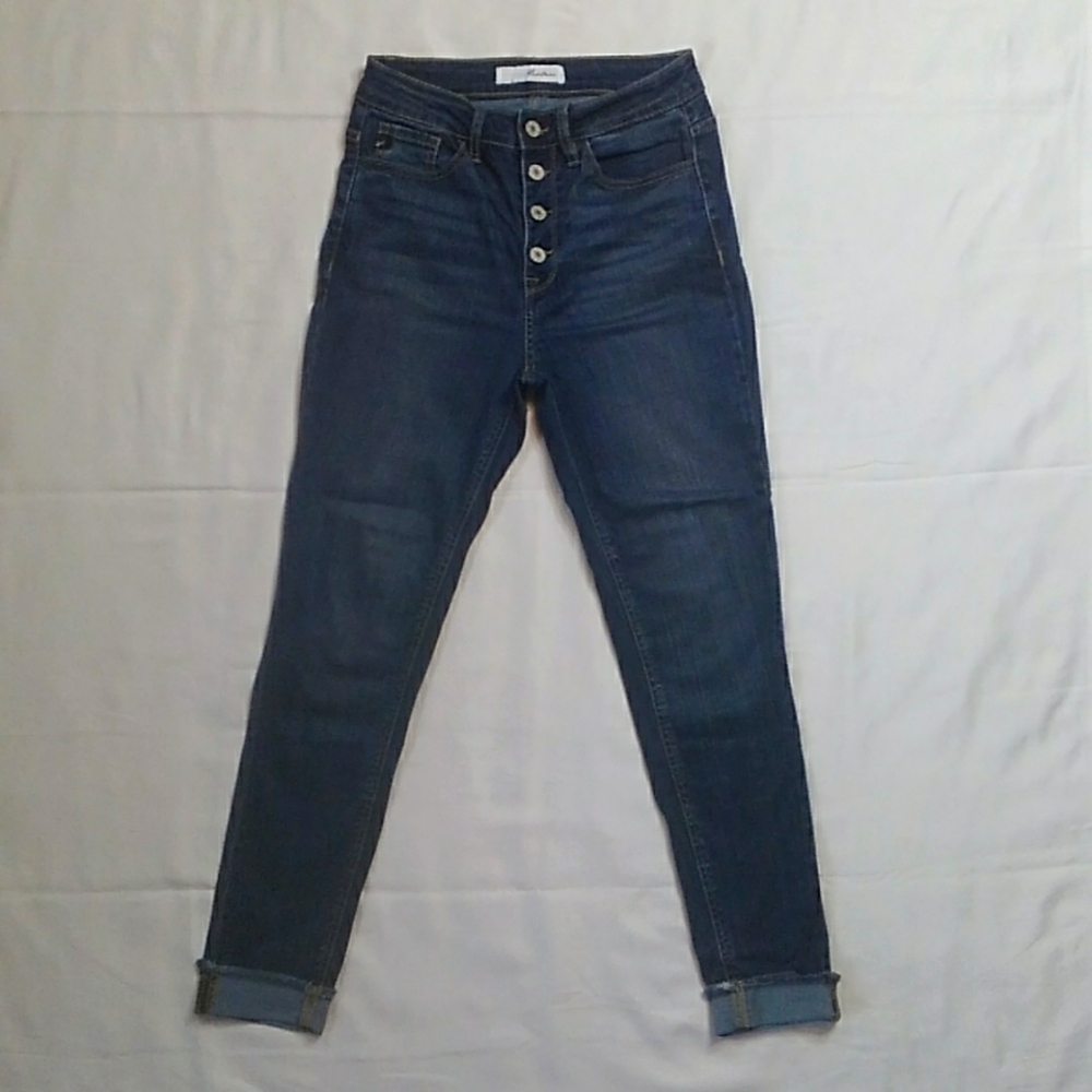 Kancan Hi-Rise Button Fly Skinny Super Stretch Denim Blue Jeans with Cuffs 3/25